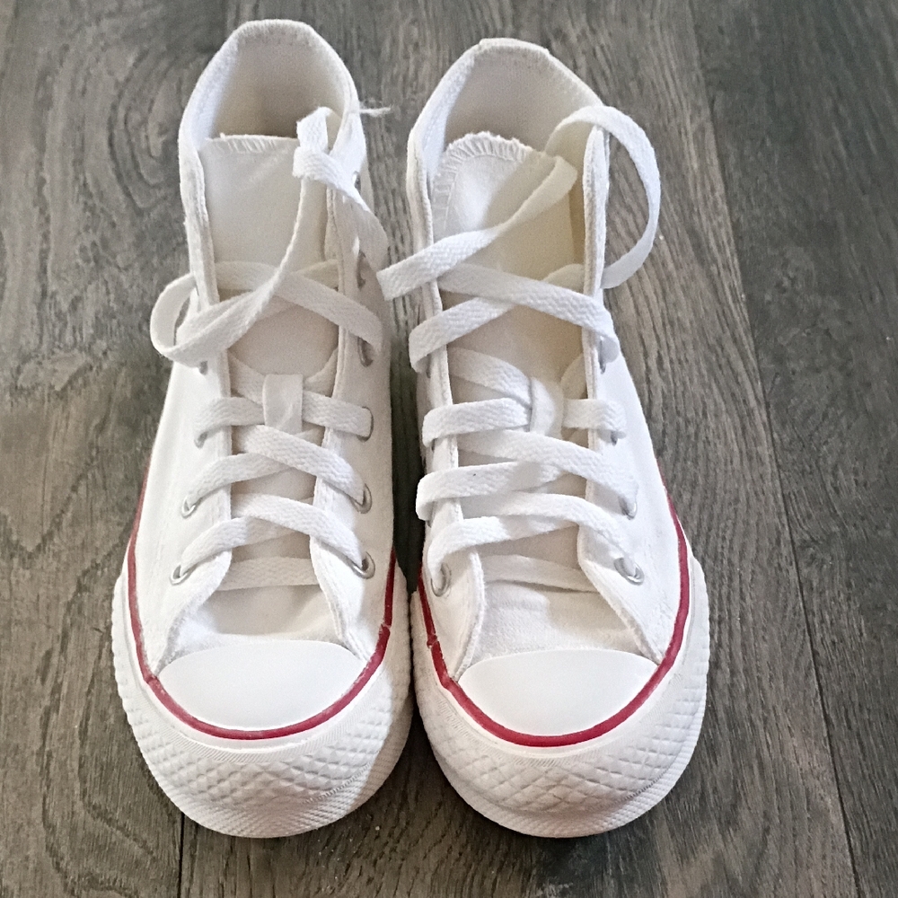 Stylish Kids' White and Red High-Top Sneakers